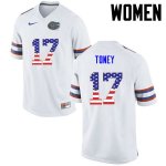 Women's Florida Gators #17 Kadarius Toney NCAA Nike White USA Flag Fashion Authentic Stitched College Football Jersey THL2762VF